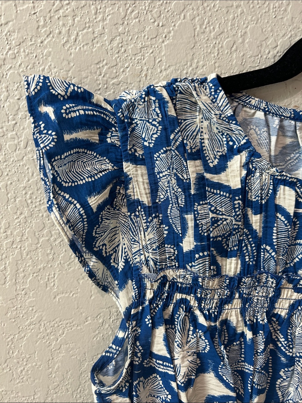 Time and Tru Blue and White Floral Smocked Peplum Top - Picture 2 of 8
